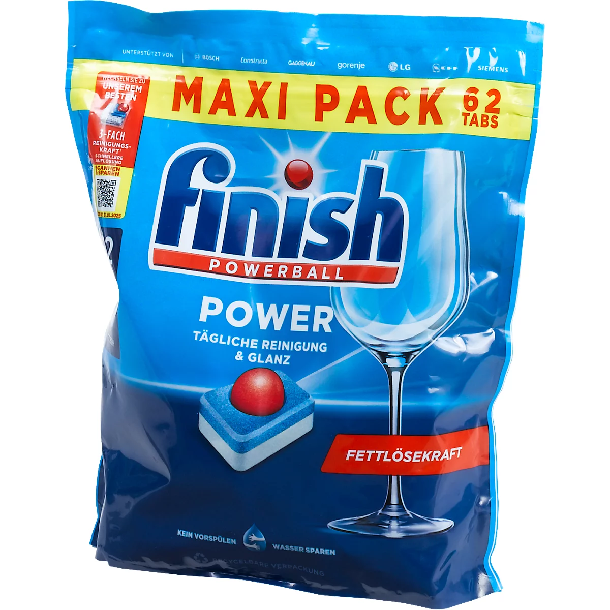 Finish Spülmaschinentabs Power All-in-One, für alle gängigen Spülmaschinen, hohe Fettlösekraft, 62 Stück