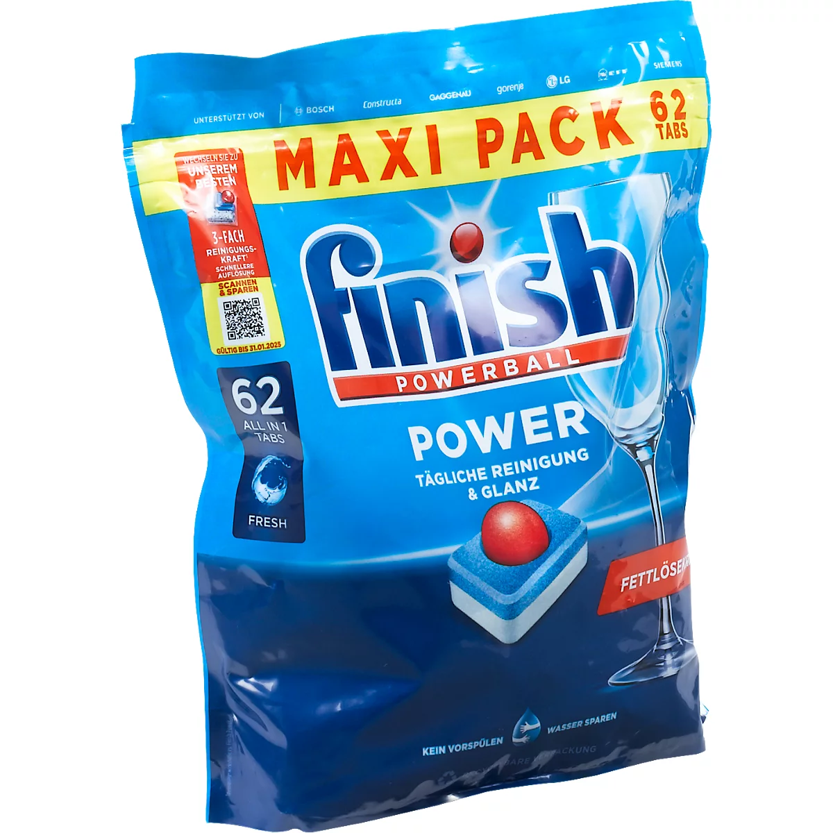 Finish Spülmaschinentabs Power All-in-One, für alle gängigen Spülmaschinen, hohe Fettlösekraft, 62 Stück