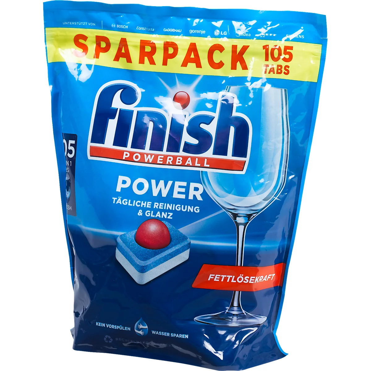 Finish vaatwastabletten Power All-in-One, voor alle standaard vaatwassers, hoog vetoplossend vermogen, 105 tabs