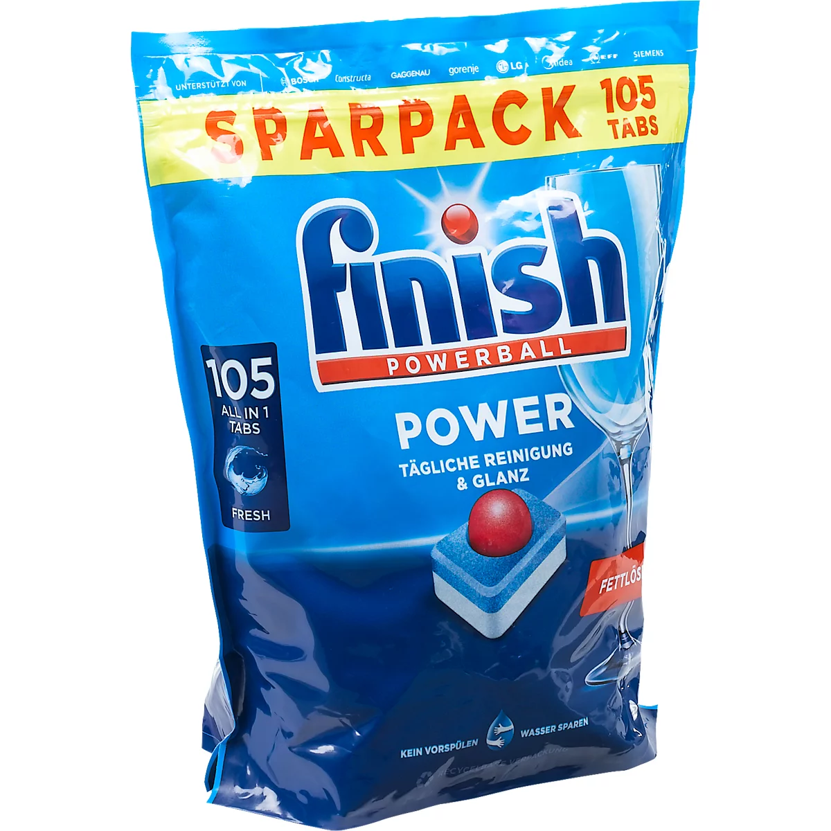 Finish vaatwastabletten Power All-in-One, voor alle standaard vaatwassers, hoog vetoplossend vermogen, 105 tabs