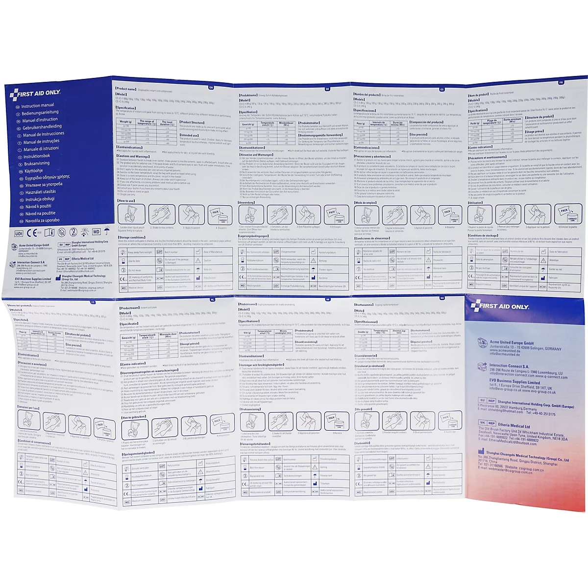 Meervoudig gevouwen EHBO-handleiding met teksten en geïllustreerde instructies op wit papier.