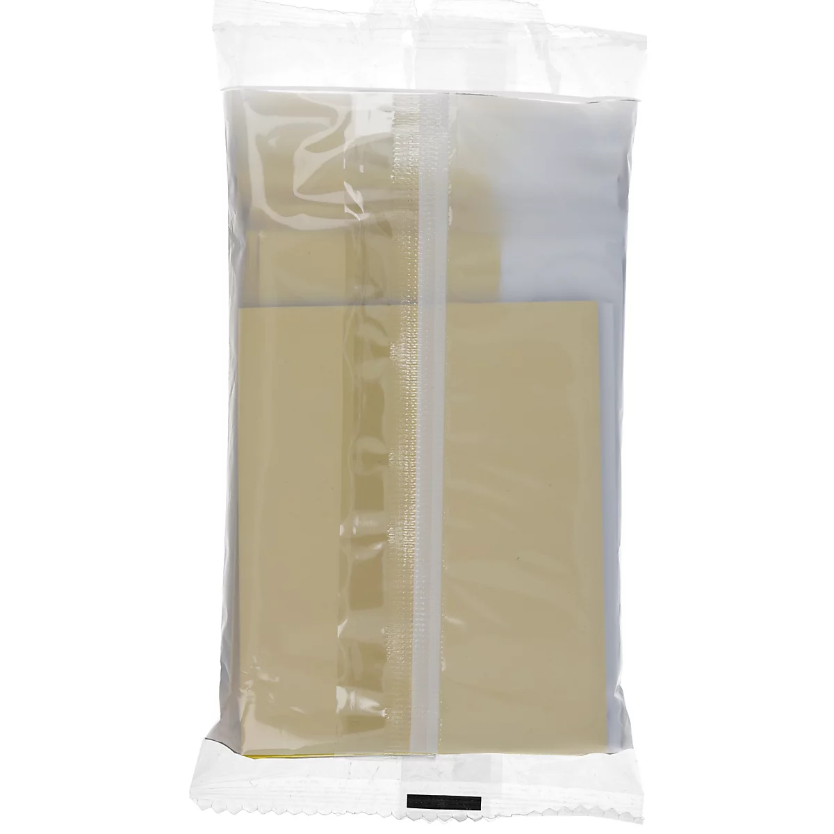 Meerdere beige vellen verpakt in doorzichtig plastic folie.