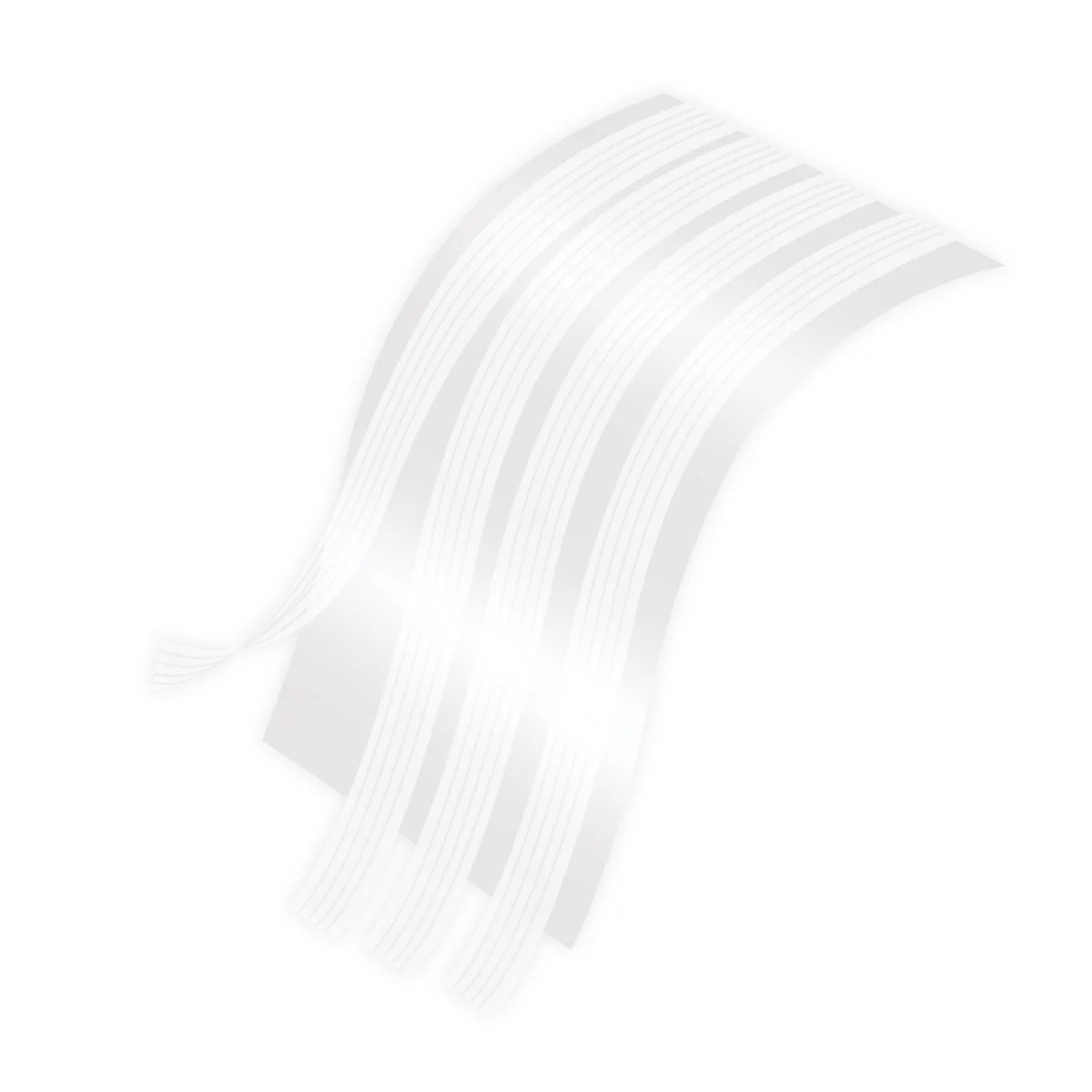 Een licht gebogen, wit, halfdoorlatend vel met diverse verticale, smalle ribbels.