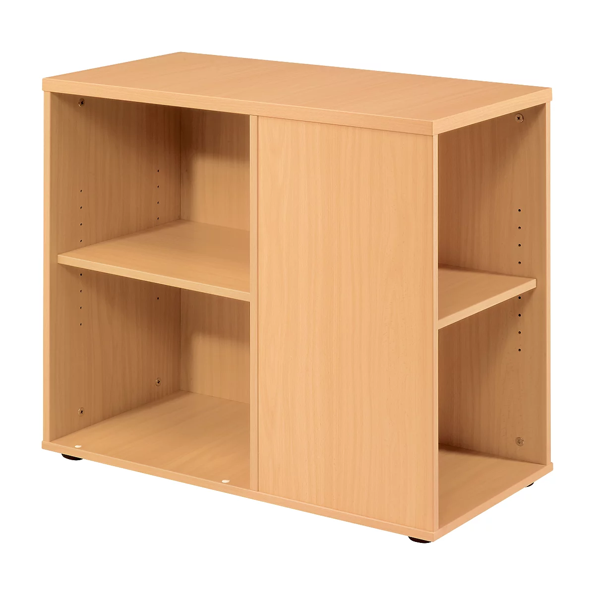 Beige wooden cabinet with two compartments and a sliding door.