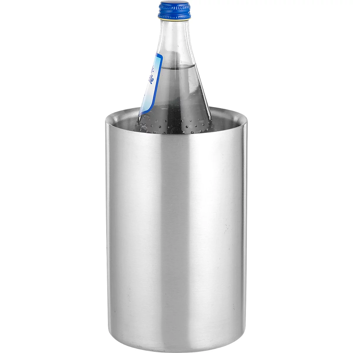 Flaschenkühler Caterado MIAMI, rund, doppelwandig, für Flaschen mit Dicke bis 105 mm, spülmaschinenfest, Ø 120 x H 195 mm, Edelstahl gebürstet, silber