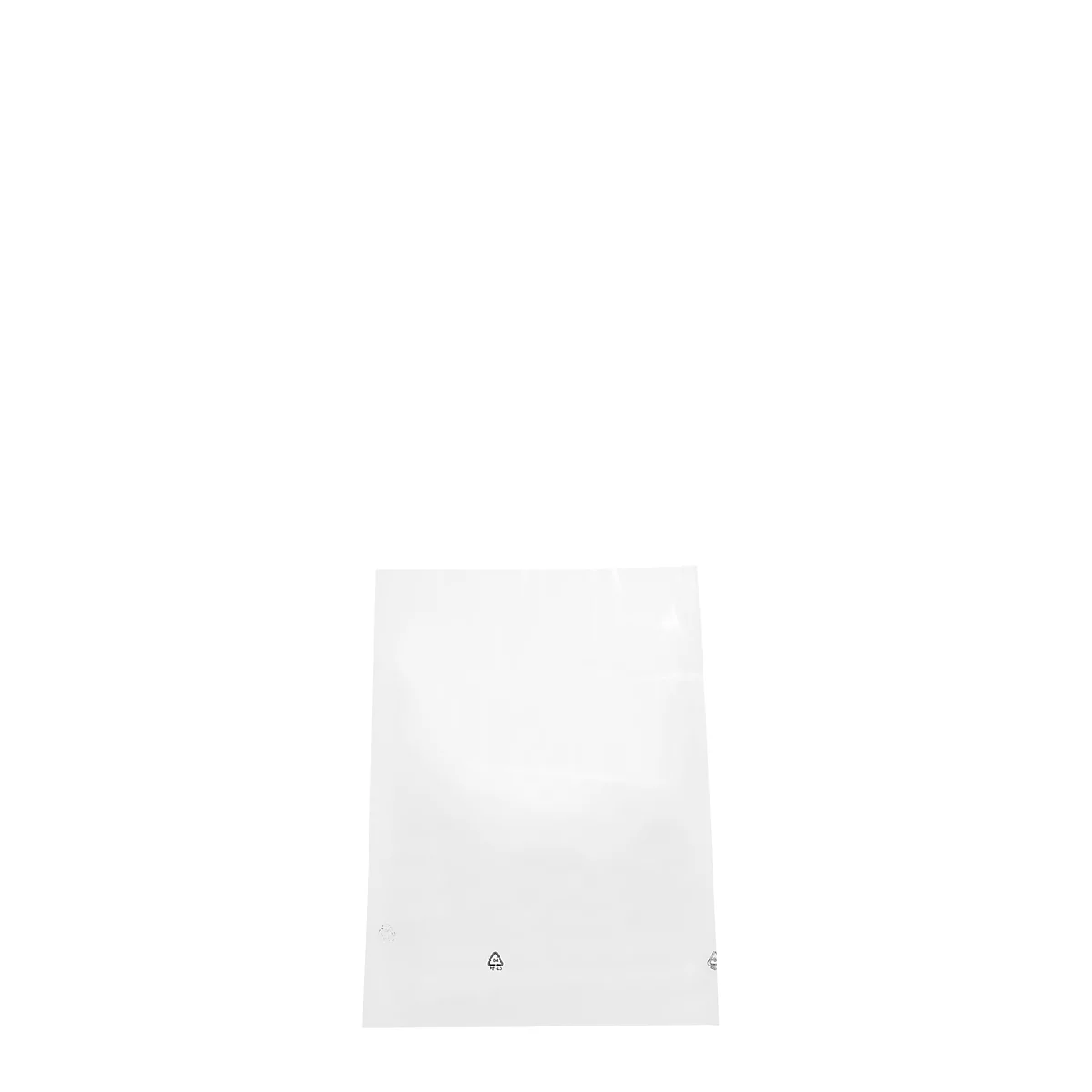 White, transparent plastic bag with recycling symbol.
