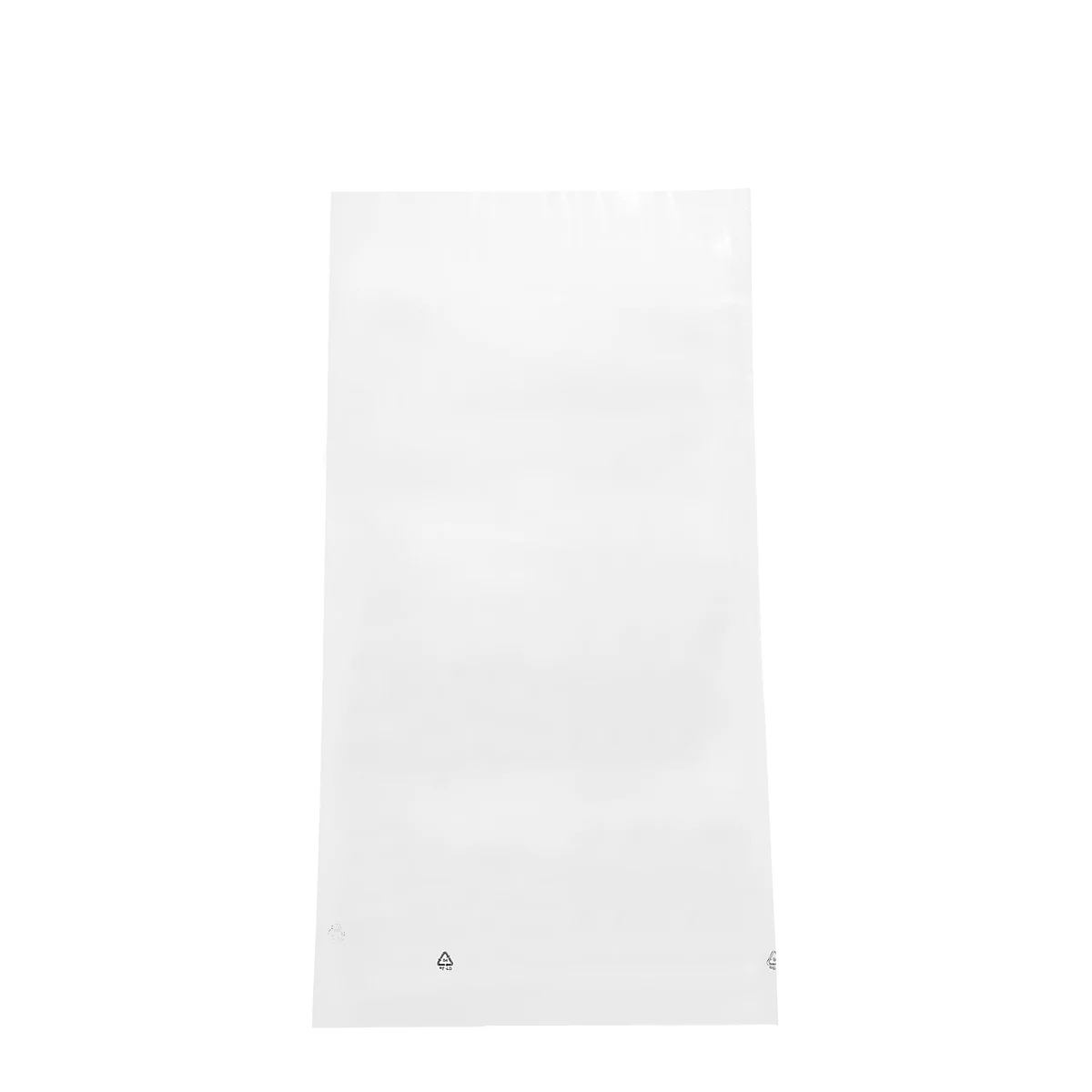 Transparent plastic packaging, rectangular. There are two small symbols on the bottom edge.