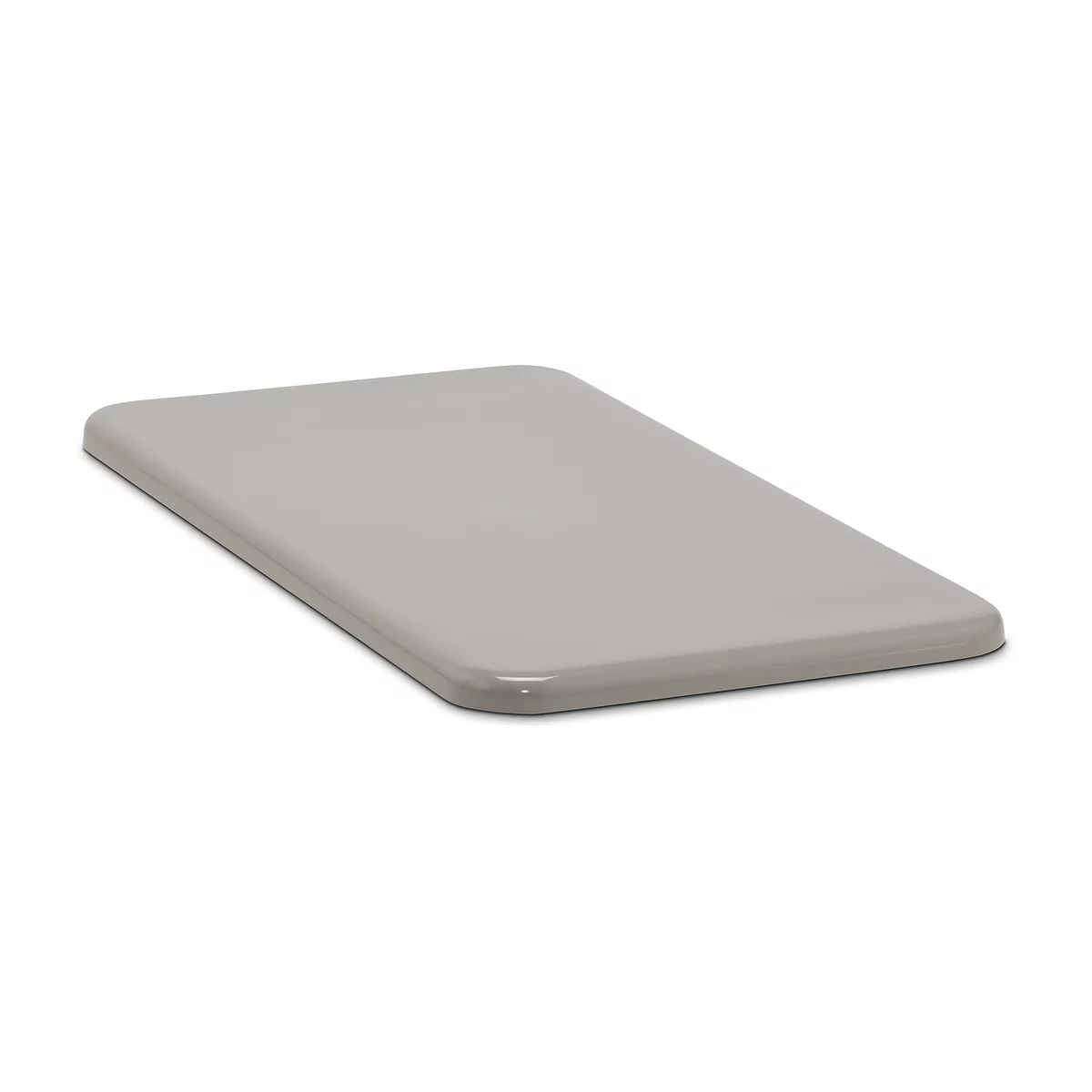 Rectangular, gray plate with rounded corners. The surface shines slightly.
