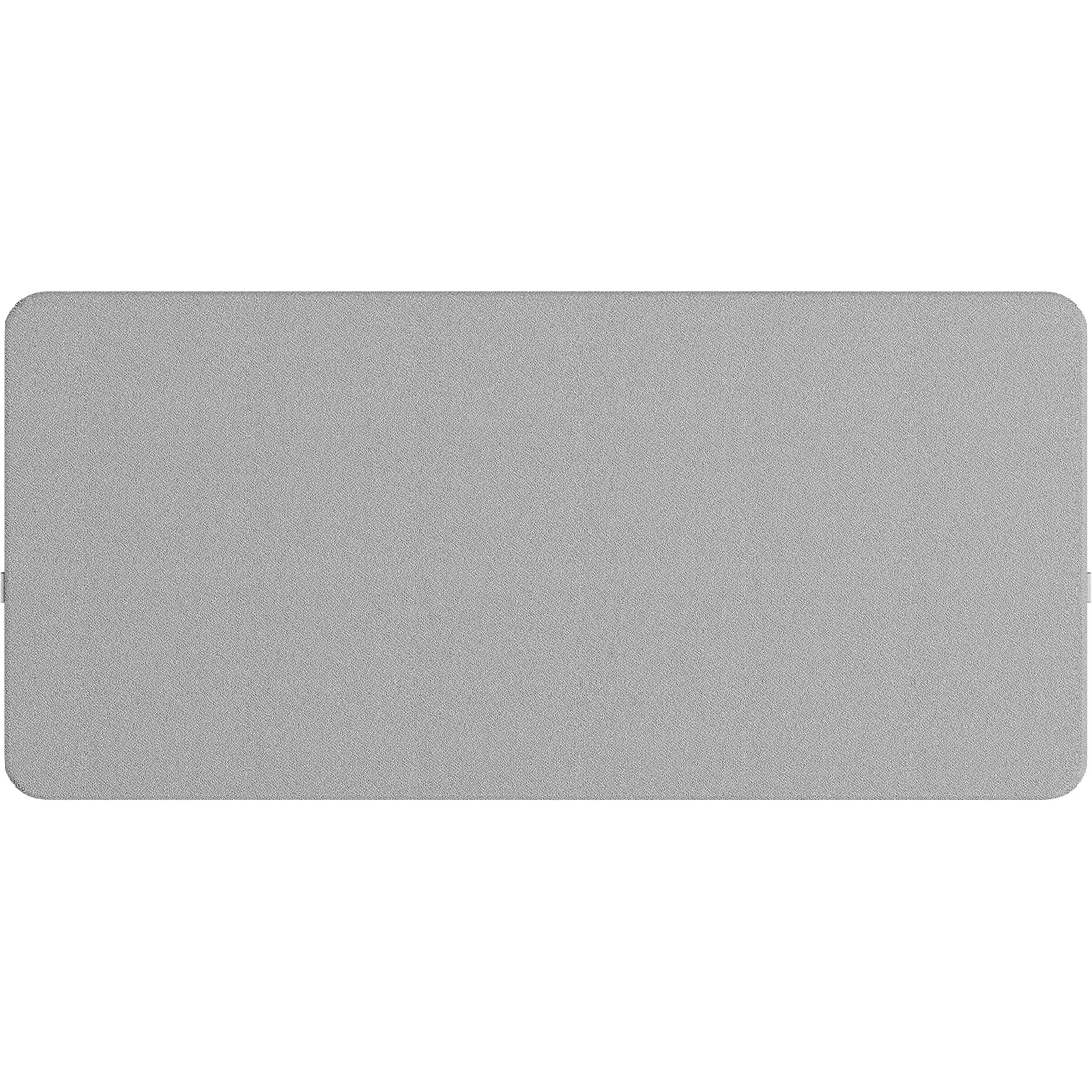 Rechthoekige, lichtgrijze plaat met licht afgeronde hoeken. Kleine uitsparingen zijn te zien aan de korte zijden.