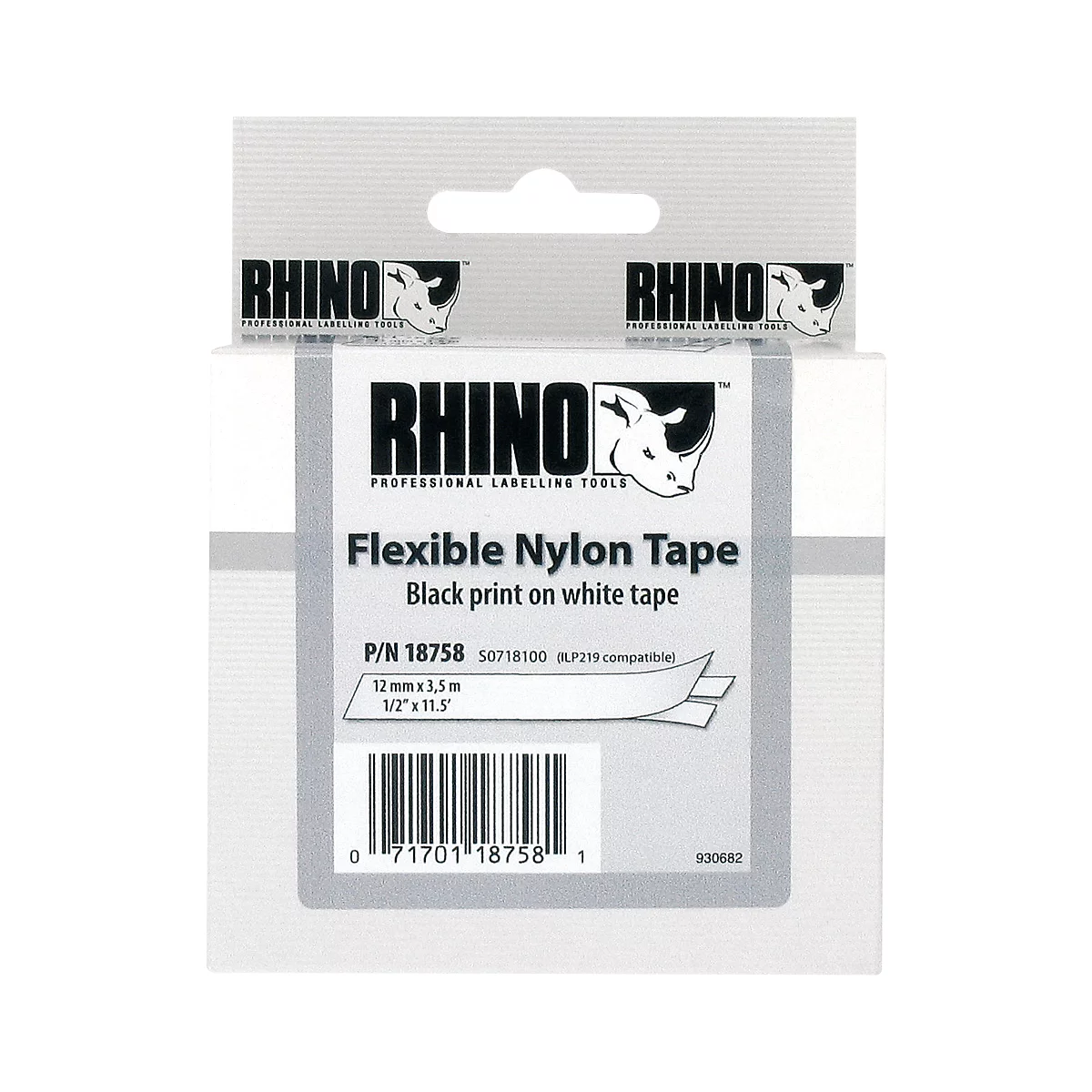 Flexibele nylon tape, wit, 12 x 3500 mm