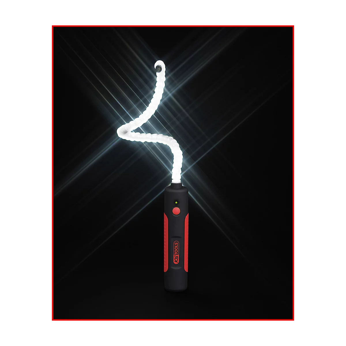 Draht im Zickzack mit Lichteffekt, der an ein Werkzeug angeschlossen ist. Auf dem Werkzeug steht 'KS TOOLS'.