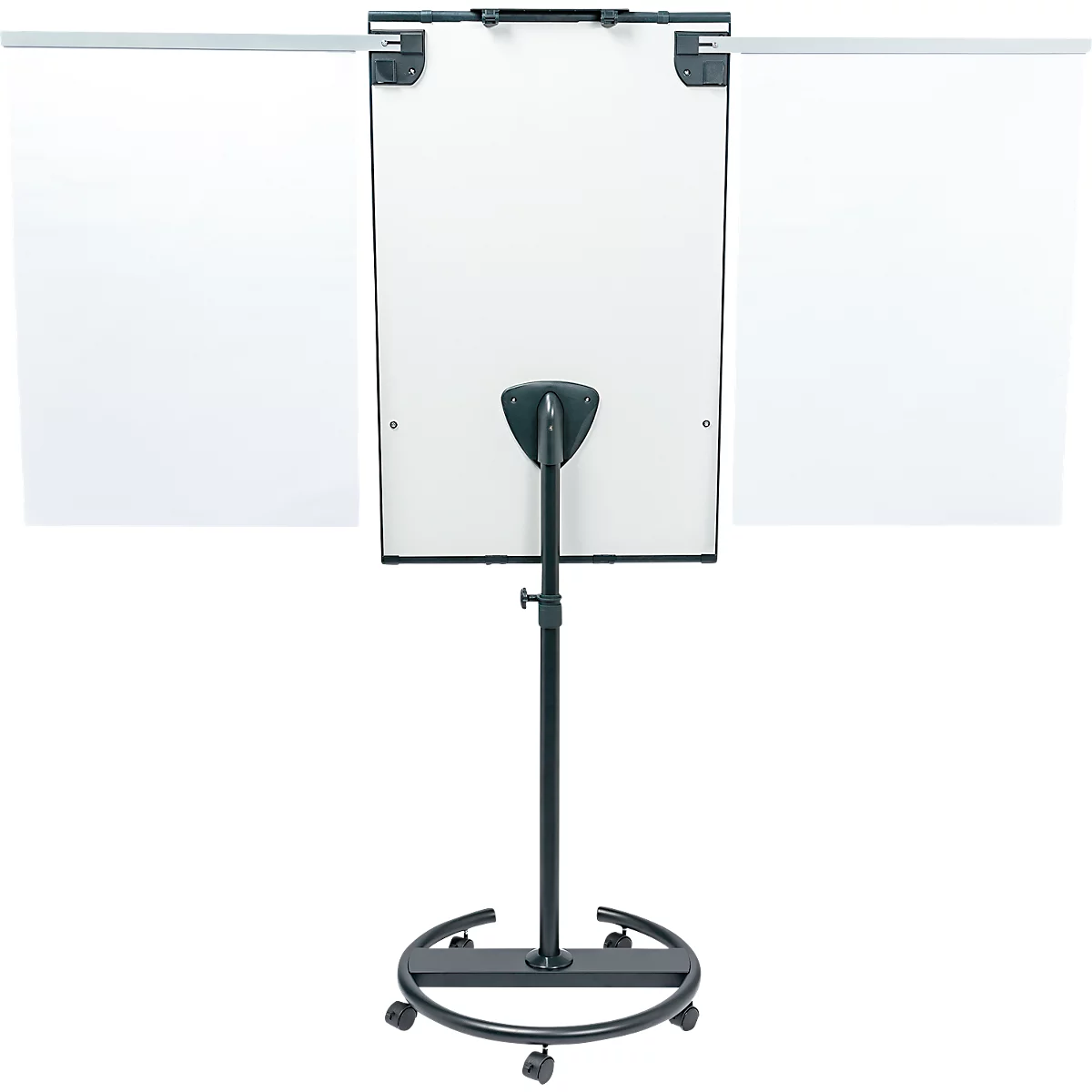 Flipchart mobile Legamaster Sketch Pro, tableau magnétique, réglable en hauteur, 2 bras latéraux, pied rond, kit de démarrage inclus, L 680 x H 1050 mm, noir-blanc