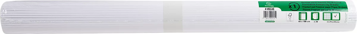 Flipchart Papier Exacompta, B 650 x H 1000 mm, blanko, holzfreies Papier, 72 g/m², weiß, 5 Einzelrollen mit jeweils 20 Blatt