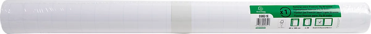 Flipchart Papier Exacompta, B 650 x H 1000 mm, kariert, holzfreies Papier, 72 g/m², weiss, 5 Einzelrollen mit jeweils 20 Blatt
