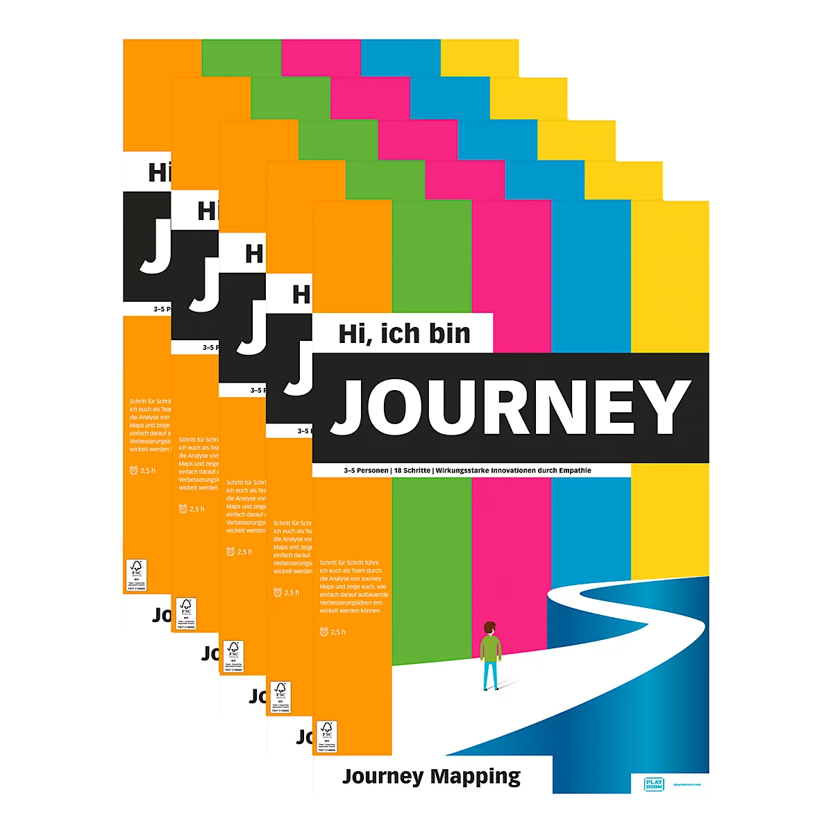 Flipchartblock PLAYROOM JOURNEY FLIP, 14 vorgedruckte Blatt für Customer Journey Mapping/User Experience, B 650 x H 970 mm, Papier, mehrfarbig, 5 Stück