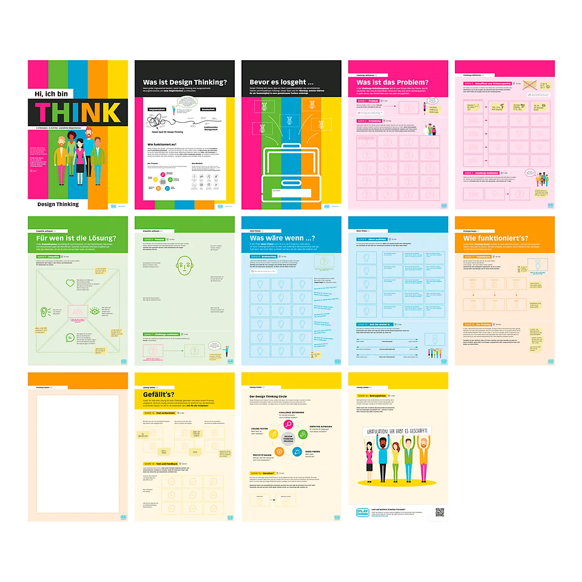 Flipchartblock PLAYROOM THINK FLIP, 14 vorgedruckte Blatt für Design Thinking/Innovationsprozesse, B 650 x H 970 mm, Papier, mehrfarbig, 5 Stück