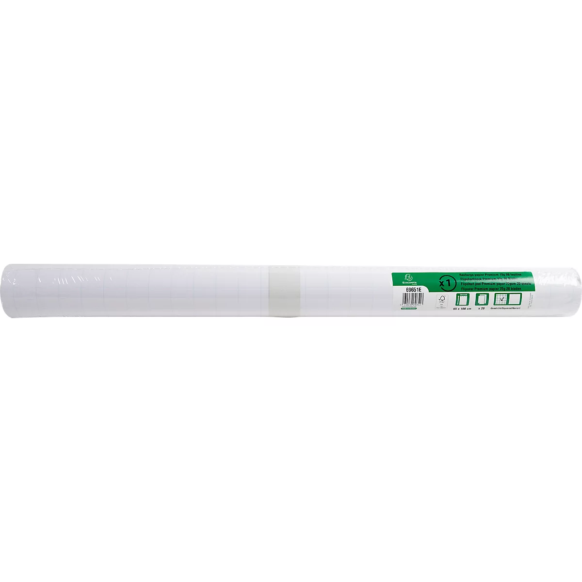 Flipchartpapier Exacompta, B 650 x H 1000 mm, geblokt, houtvrij papier, 72 g/m², wit, 5 losse rollen met elk 20 vellen