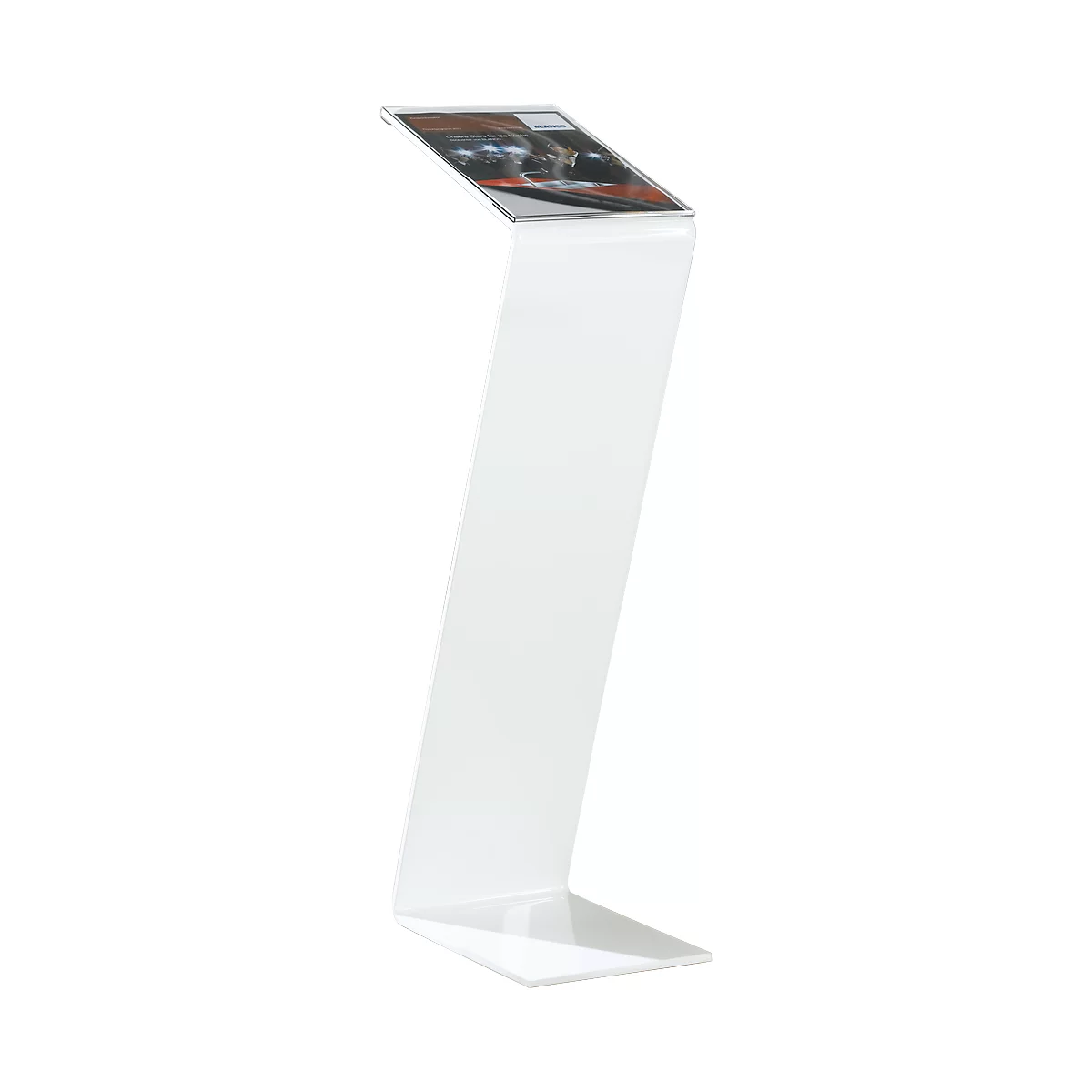 White angled card holder with a top card.