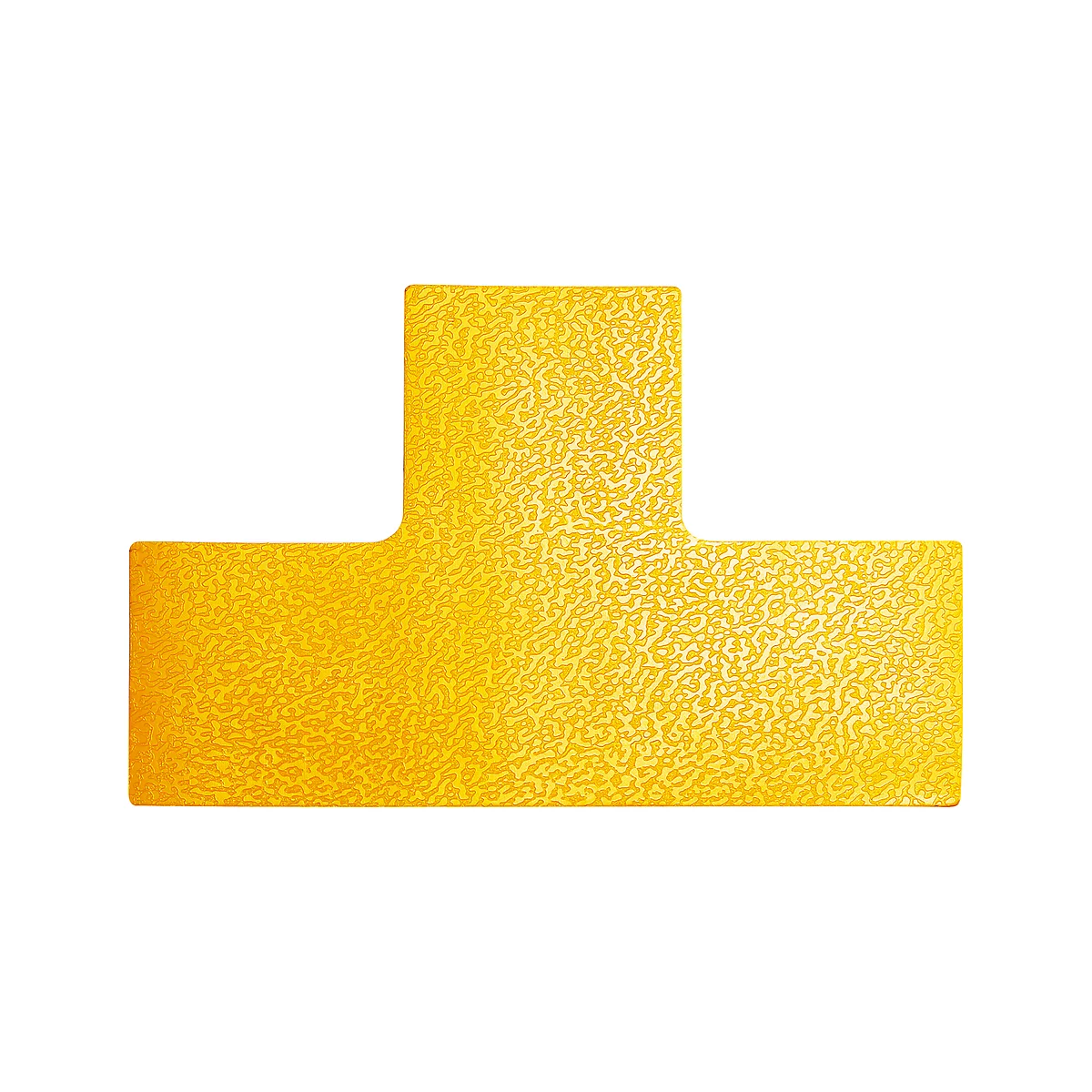 Yellow T-shaped sign. The surface has a textured pattern.