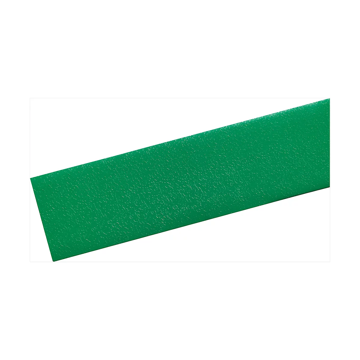 Green ribbon with a slightly textured surface. Oblique perspective, against a white background.