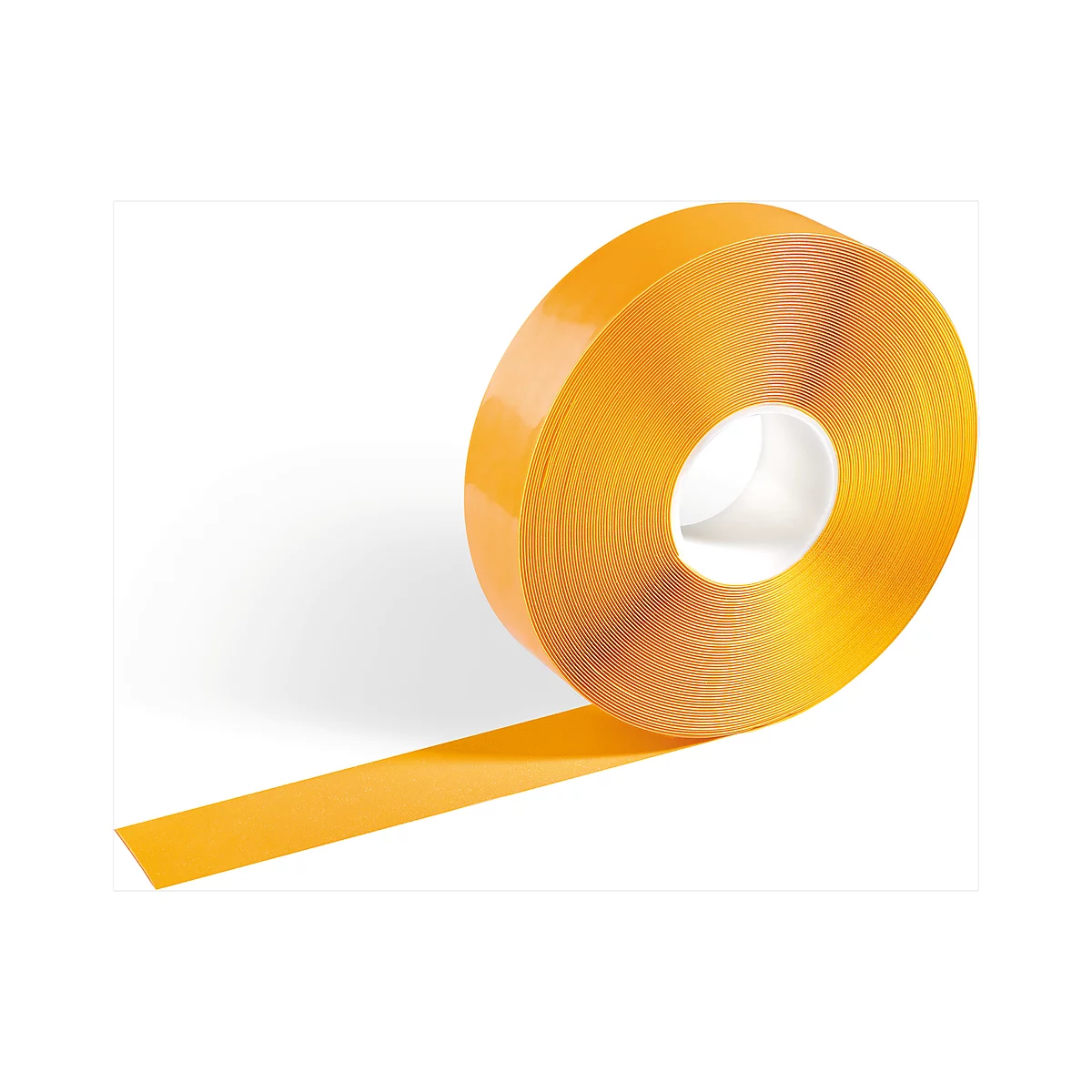 Roll of orange tape. A strip of tape is unrolled next to it.