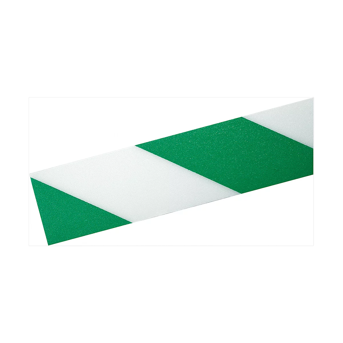 Diagonal adhesive tape with alternating green and white stripes.