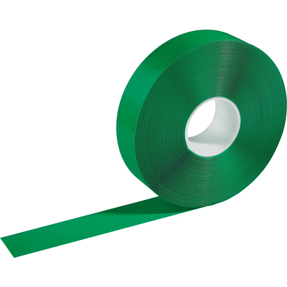 Green Velcro tape, partially unrolled. Rolled-up tape, core white.