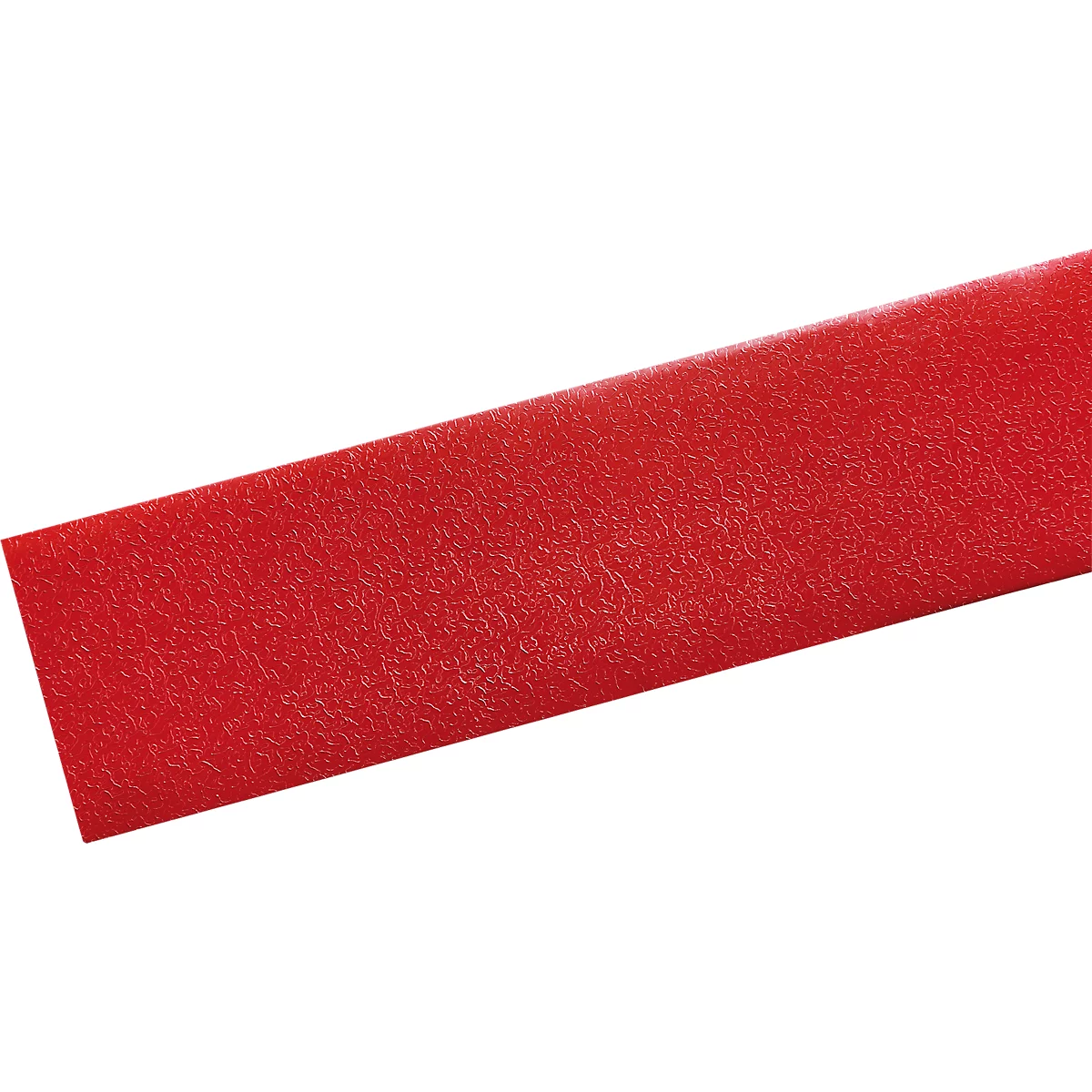 Red, slightly textured strip, diagonal perspective. On a white background.