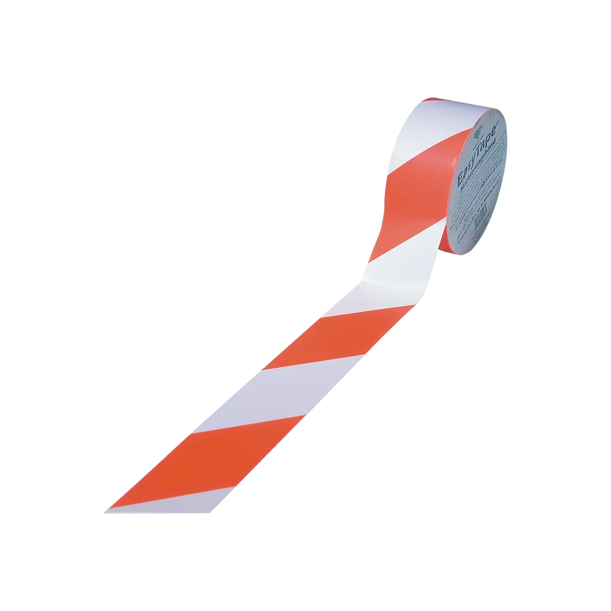 Roll of barrier tape with red and white stripes, partially unrolled.