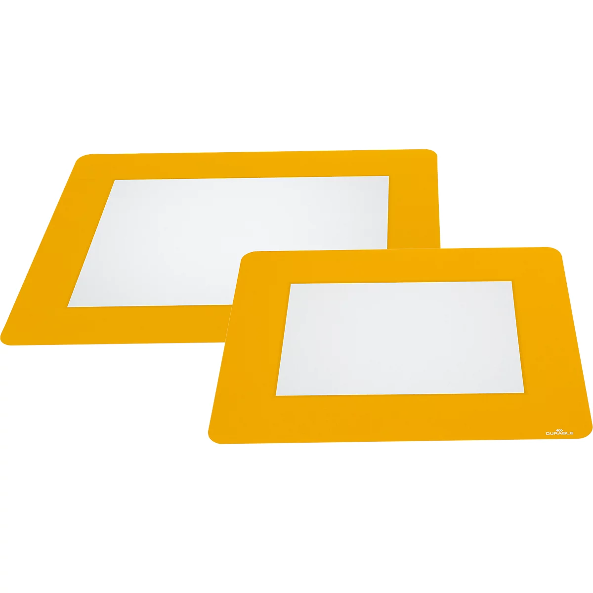 Two yellow rectangles with white inner surfaces overlap.