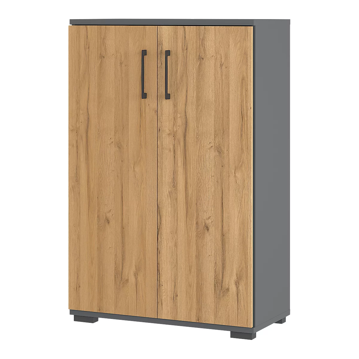 Flügeltürenschrank Profi 2.0, aus Holz, 3 Fächer in OH, B 800 x T 400 x H 1230 mm, Grandson Eiche/graphit