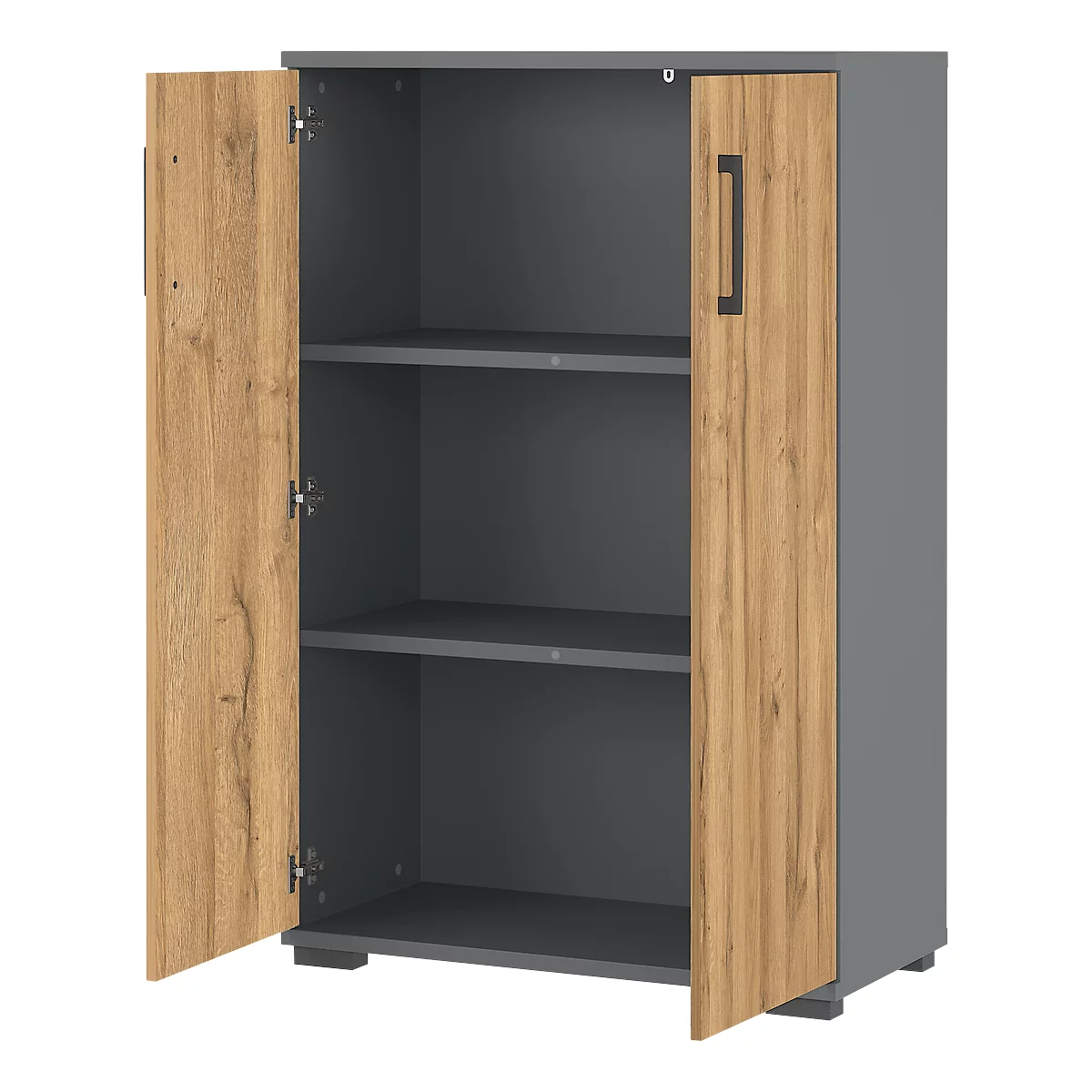 Flügeltürenschrank Profi 2.0, aus Holz, 3 Fächer in OH, B 800 x T 400 x H 1230 mm, Grandson Eiche/graphit
