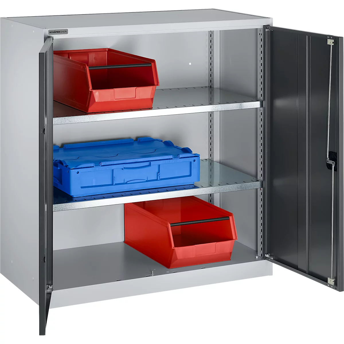 Flügeltürenschrank Schäfer Shop Select MS-i 12409, Stahlblech, B 950 x T 400 x H 1215 mm, 3 OH, Weißaluminium/Anthrazitgrau, bis 150 kg 