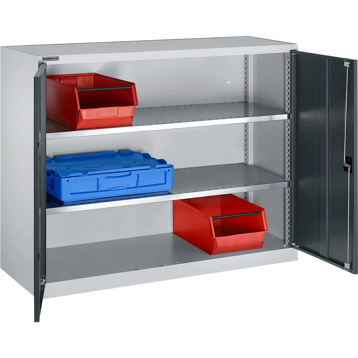 Flügeltürenschrank Schäfer Shop Select MS-i 12412, Stahlblech, B 1200 x T 400 x H 1215 mm, 3 OH, Weißaluminium/Anthrazitgrau, bis 150 kg 