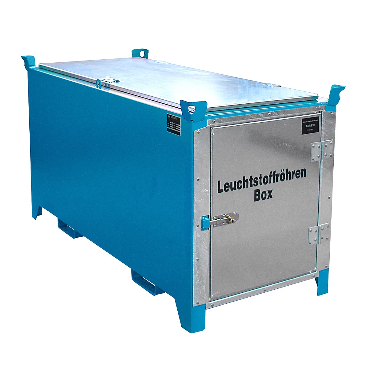 Fluorescentiebuizendoos BAUER SL-D 200, plaatstaal, toegankelijk voor rolstoelgebruikers, afsluitbaar, verzinkte deur/deksel, B 2100 x D 770 x H 975 mm, blauw