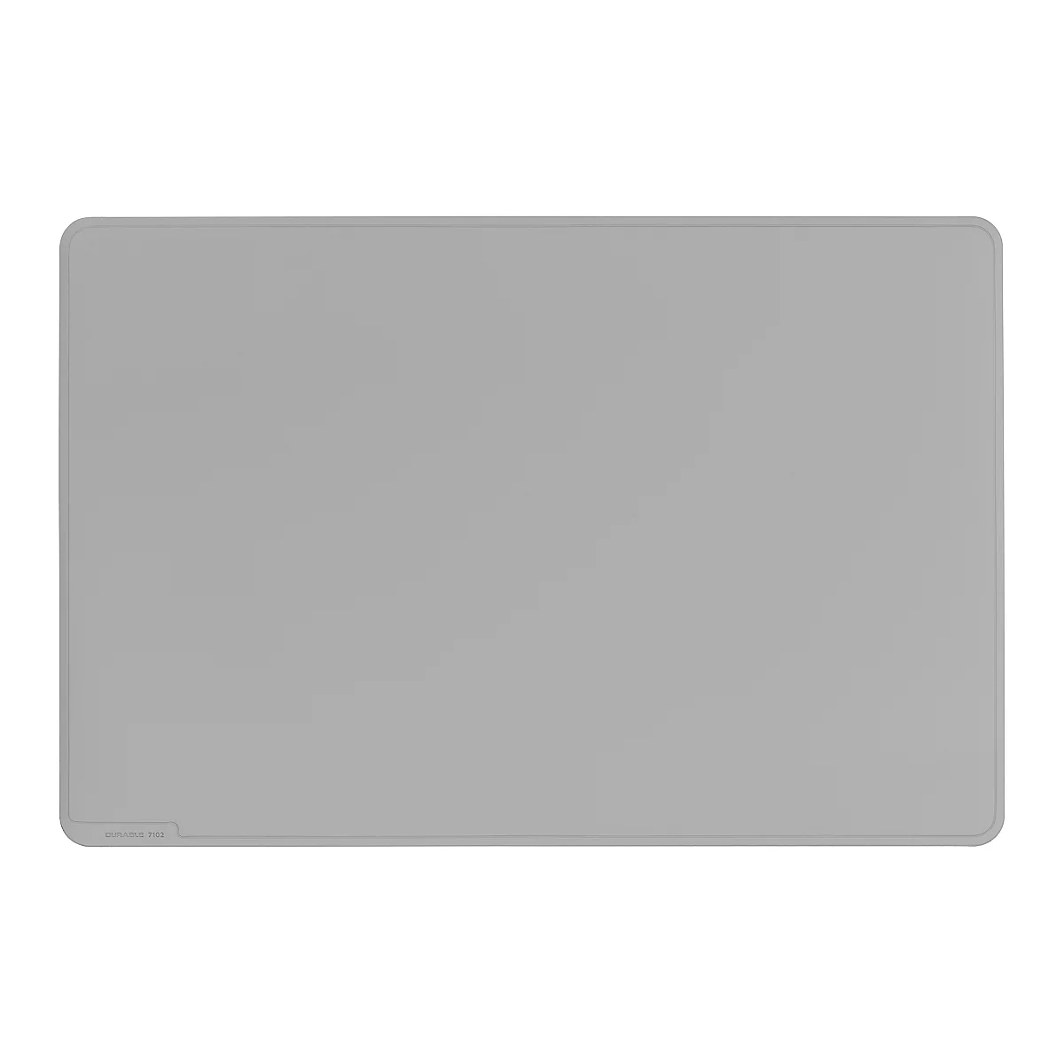 Rectangular, gray mousepad surface. Rounded corners.