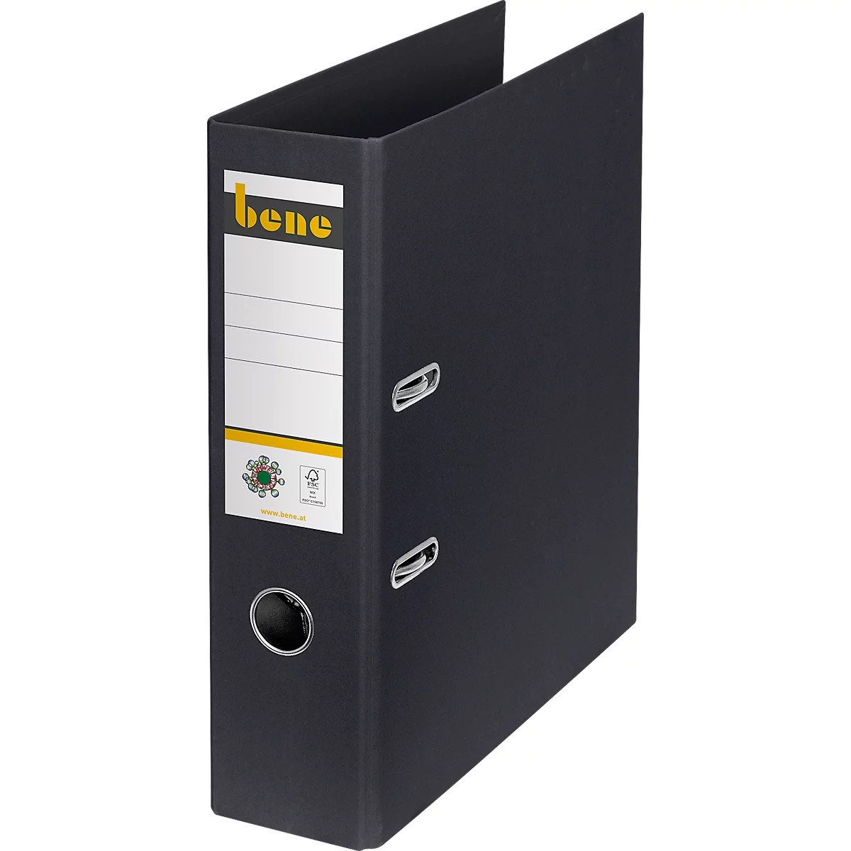 Black file folder, open. The front has a white label for inscriptions.