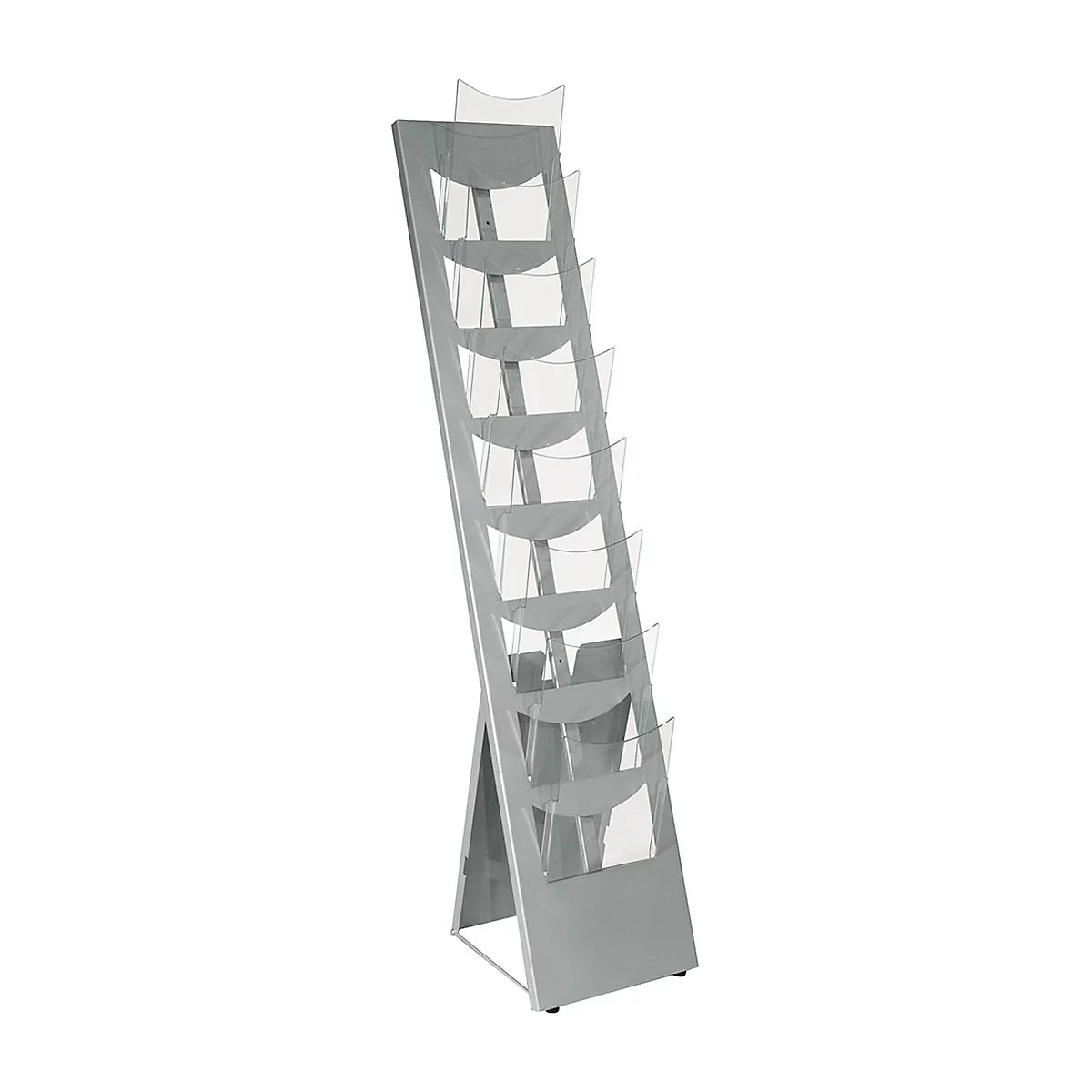 Folderhouder - vrijstaand of wandmontege - B 310 x D 430 x H 1600 mm - gepoedercoat alu kleurig