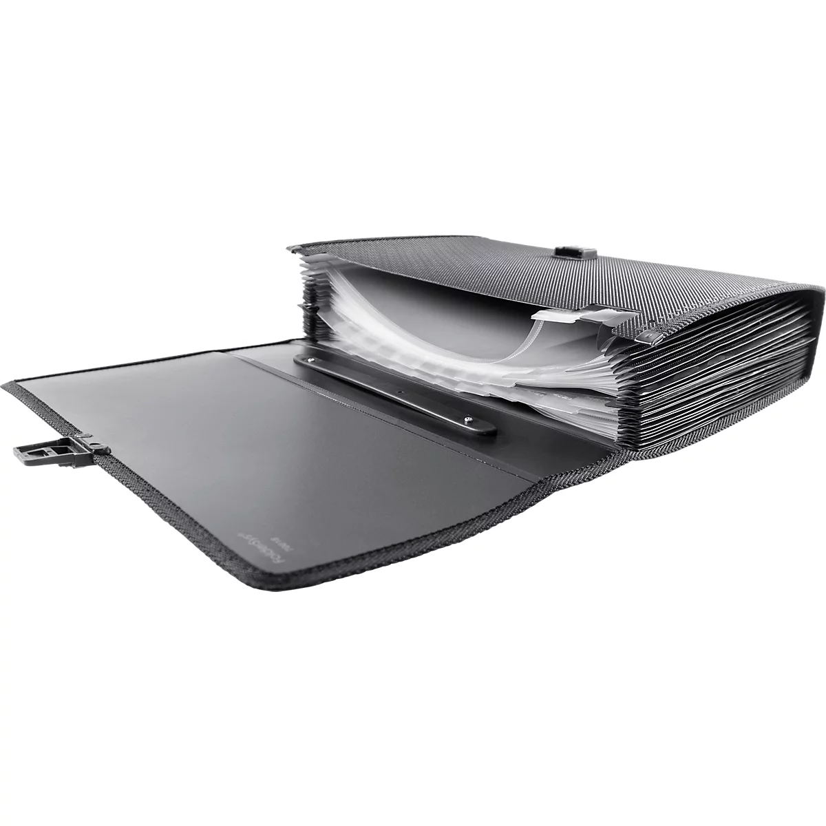 FolderSys, A4, rugdikte 65 mm, 24 vakken met tabbladen, omslag, lint, clipsluiting en handgreep, B 335 x H 250 mm, PP, zwart