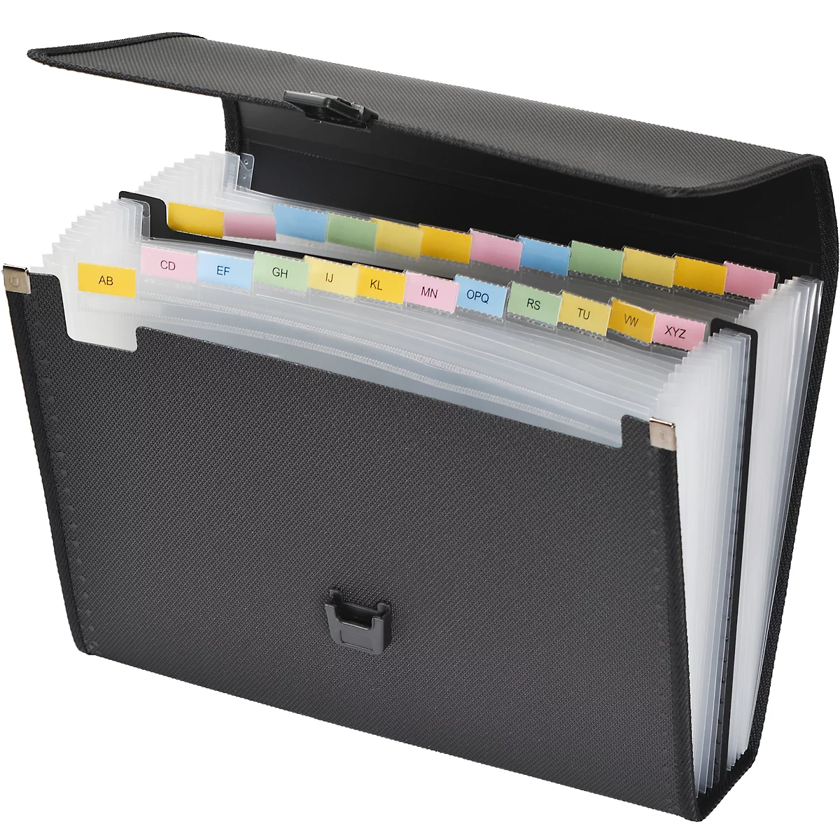 FolderSys, A4, rugdikte 65 mm, 24 vakken met tabbladen, omslag, lint, clipsluiting en handgreep, B 335 x H 250 mm, PP, zwart