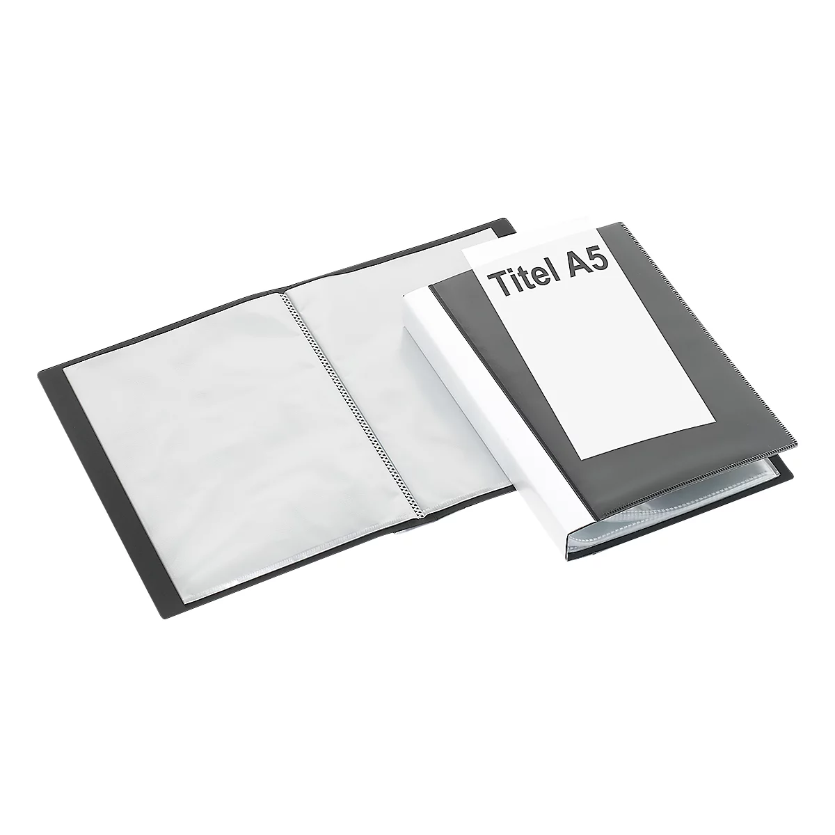 FolderSys presentatiemap met vak vooraan, voor A5, 20 hoesjes, zwart