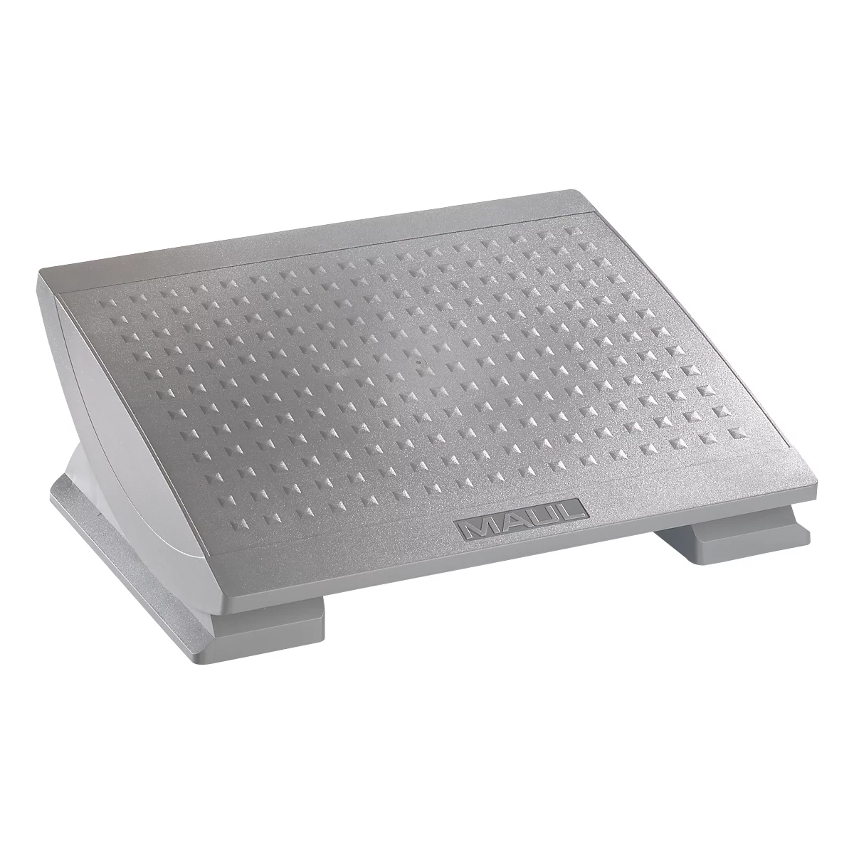 Gray footrest with a studded pattern. The footrest is angled, with the inscription "MAUL".