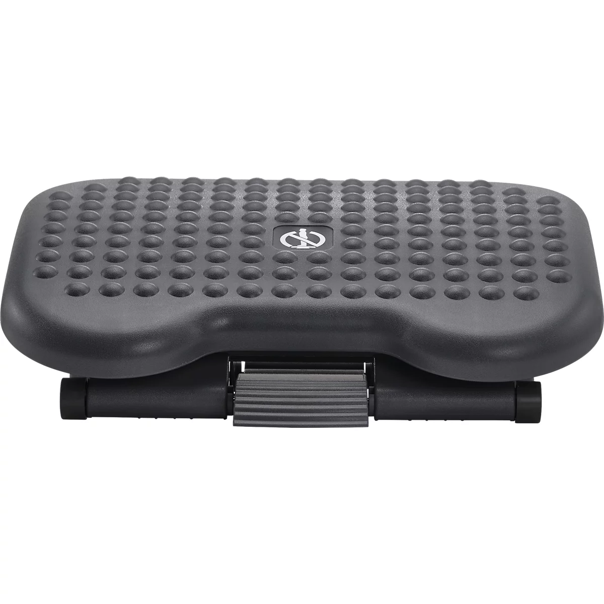 Dark plastic footrest with knobs and adjustable height.