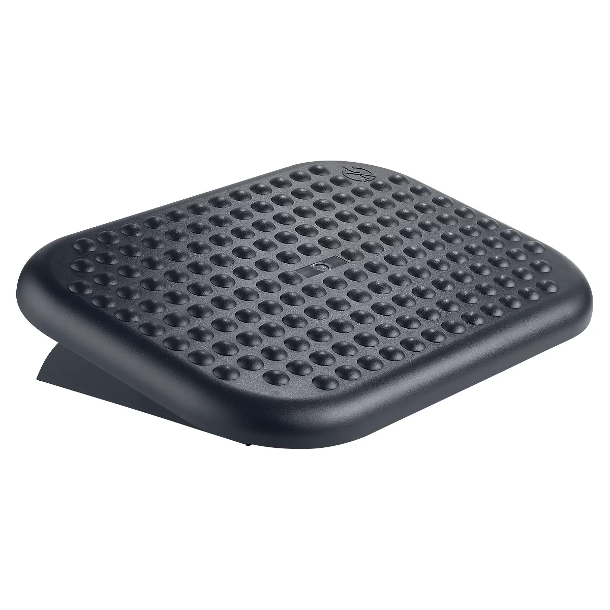 Black footrest with a studded pattern, slightly elevated.