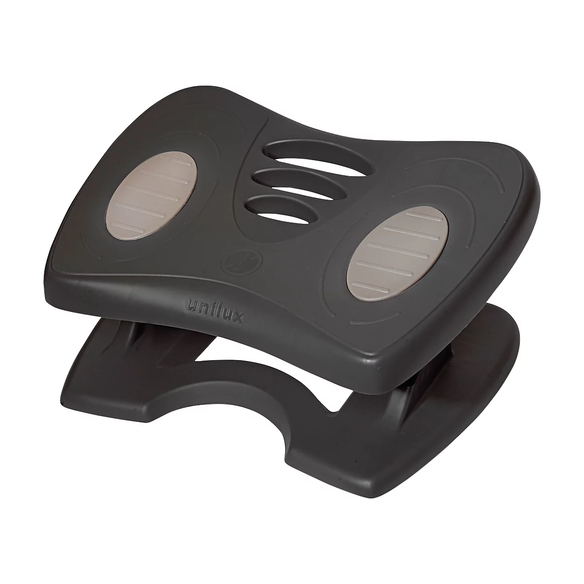 Black footrest with grey pads and the inscription "unflux".