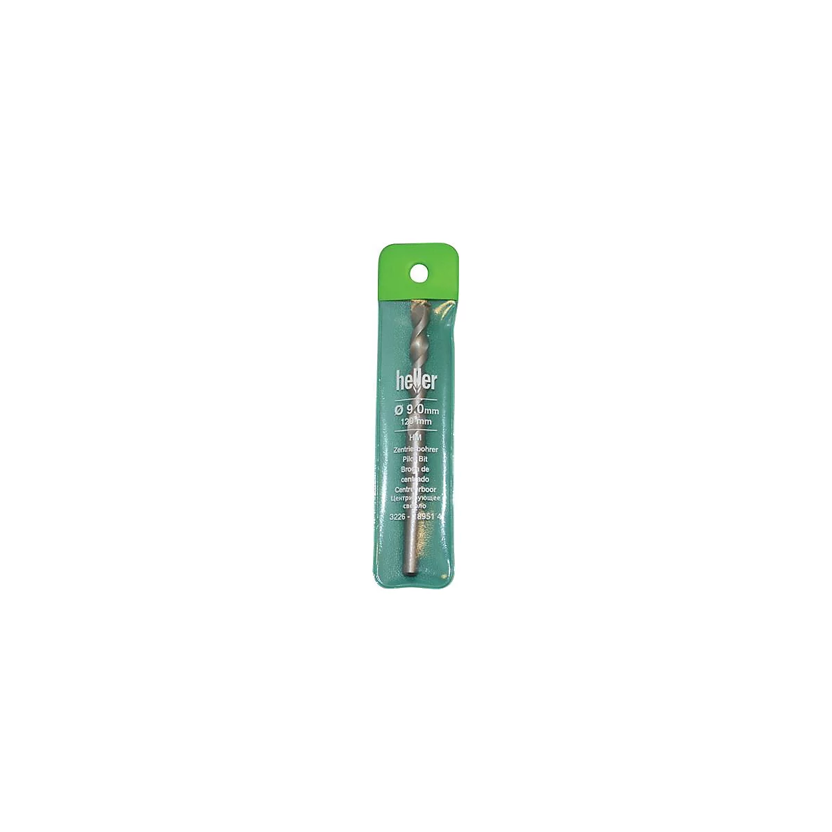 Mèche dans un emballage plastique vert avec le nom du produit. Logo Heller, diamètre 9,0 mm, longueur 120 mm.