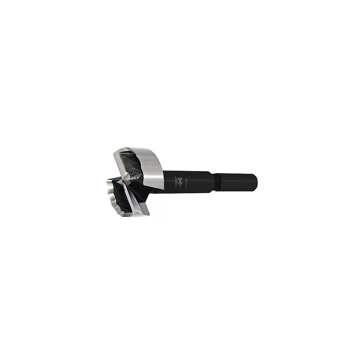 Foret en métal avec lames brillantes et tige noire, logo FISCH.