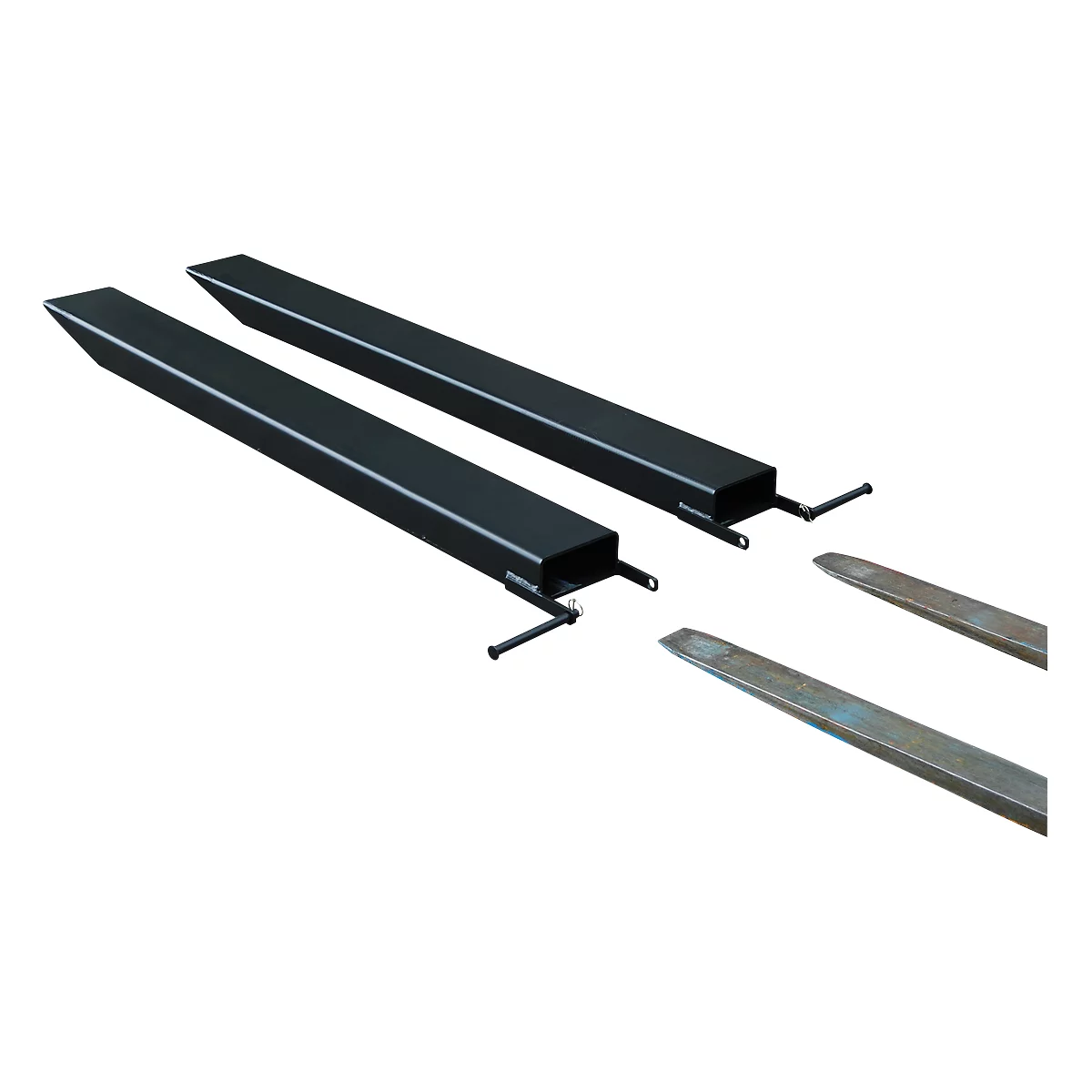 Two black fork tines against a white background. Detailed view with focus on the tip.