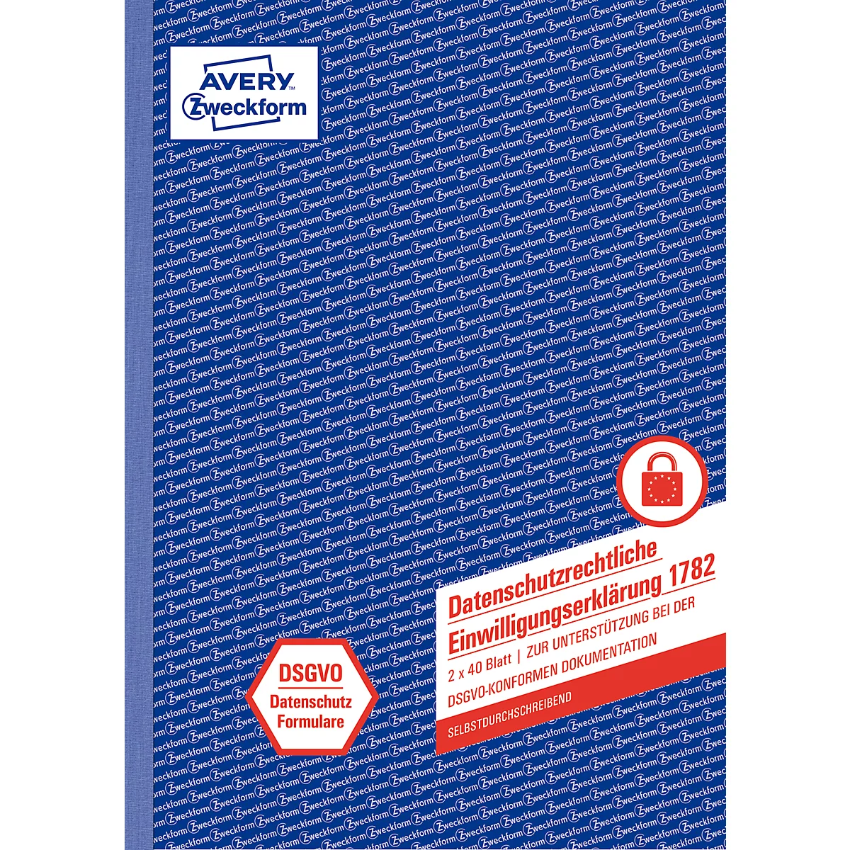 Formulierenboek Avery® Zweckform Datenschutzrechtliche Einwilligungserklärung DSGVO 1782, A4, doorschrijfpapier zonder carbon, doordruk &amp; perforatiegaten, 2 x 40 vel