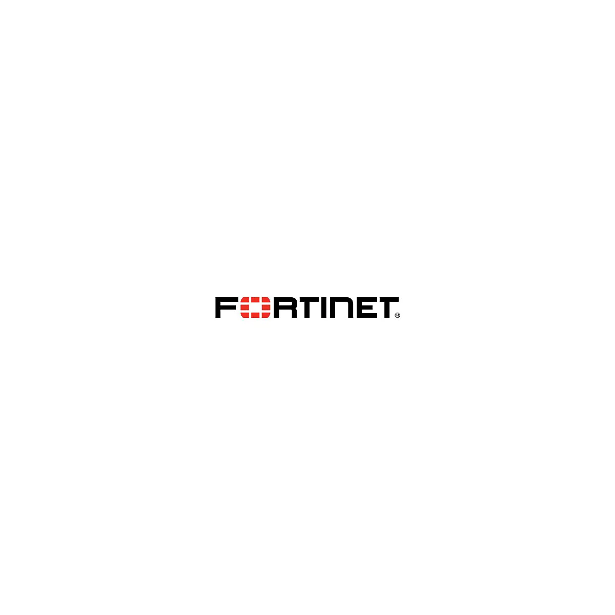 Logo de Fortinet, texte noir, carré rouge avec des carrés.